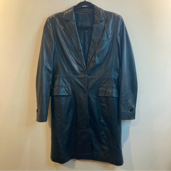 BETTY BARCLAY Sz 8 US (10 UK) Lamb Leather Lined Button Fitted Trenchcoat Jacket - Picture 1 of 14